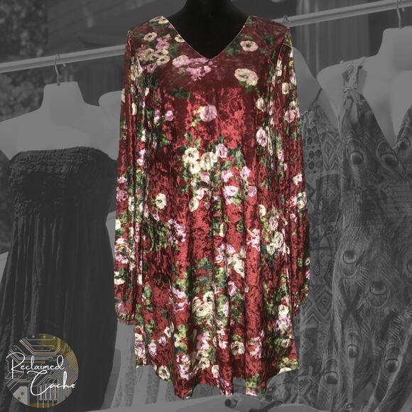 Loveriche Wine Mix Floral Velvet Dress - Size Medium - Picture 1 of 13